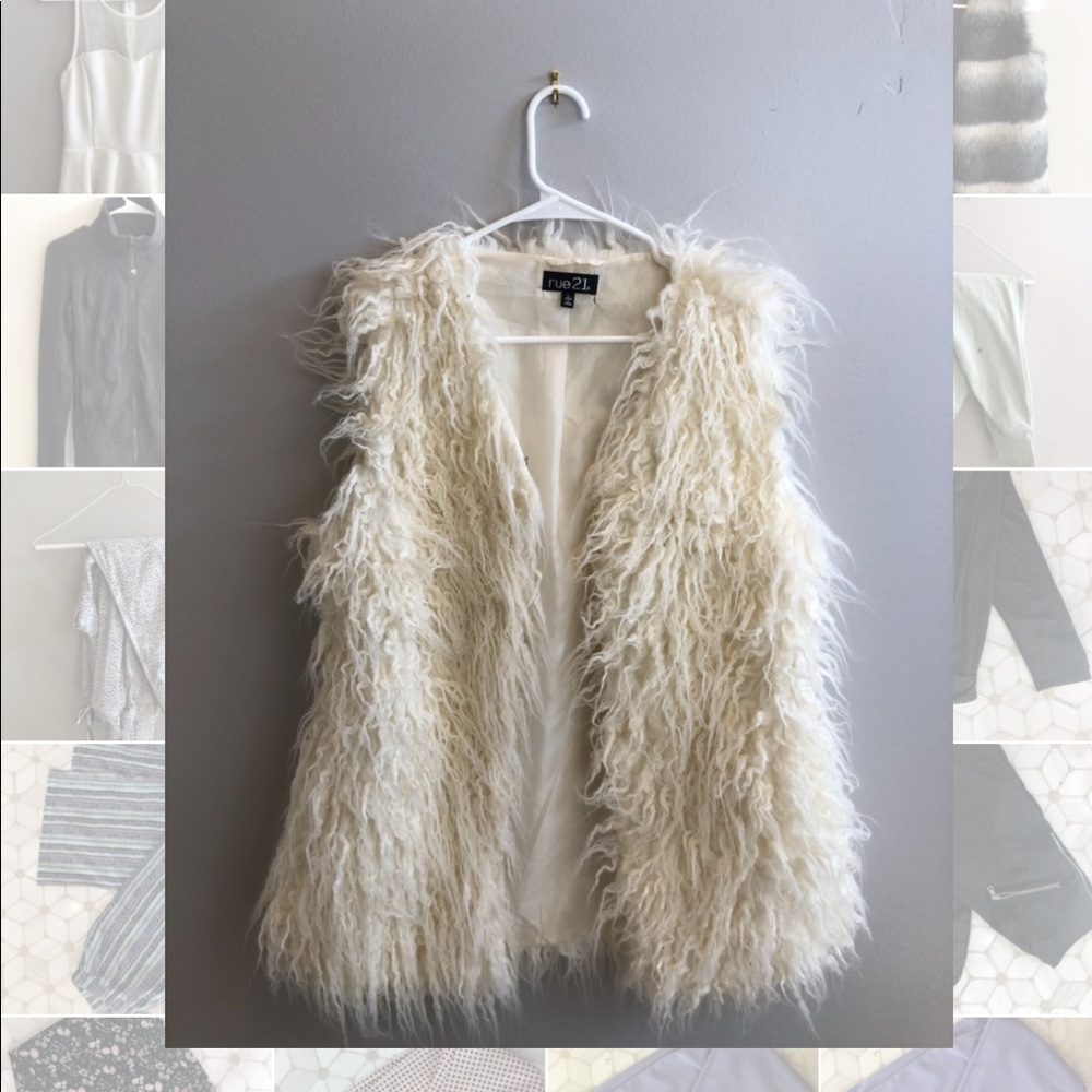 Fluffy white fur vest